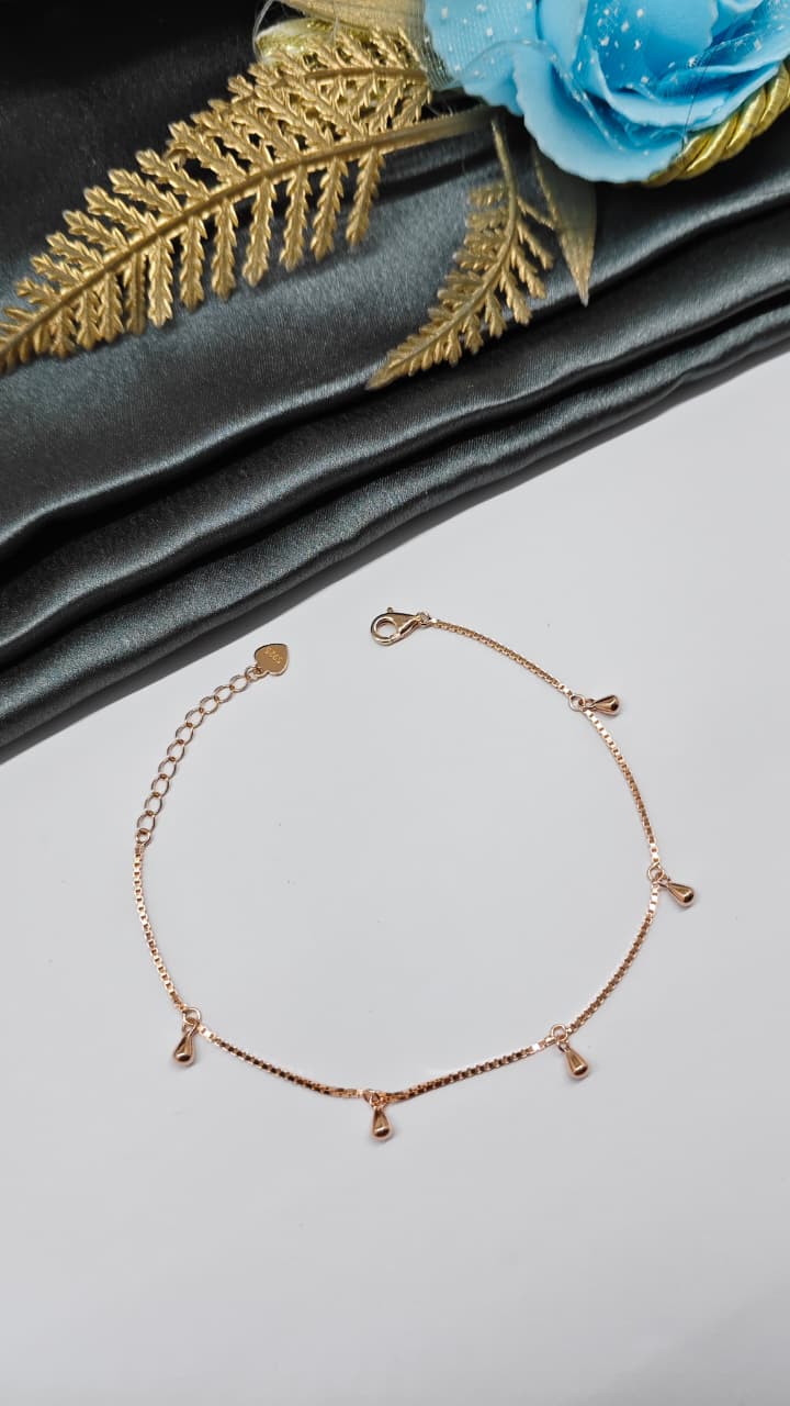 925 Silver Rose Gold Colour Small Balls Hanging Design Bracelet