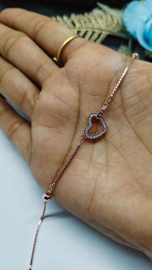 925 Silver Rose Gold Colour Heart Design Bracelet