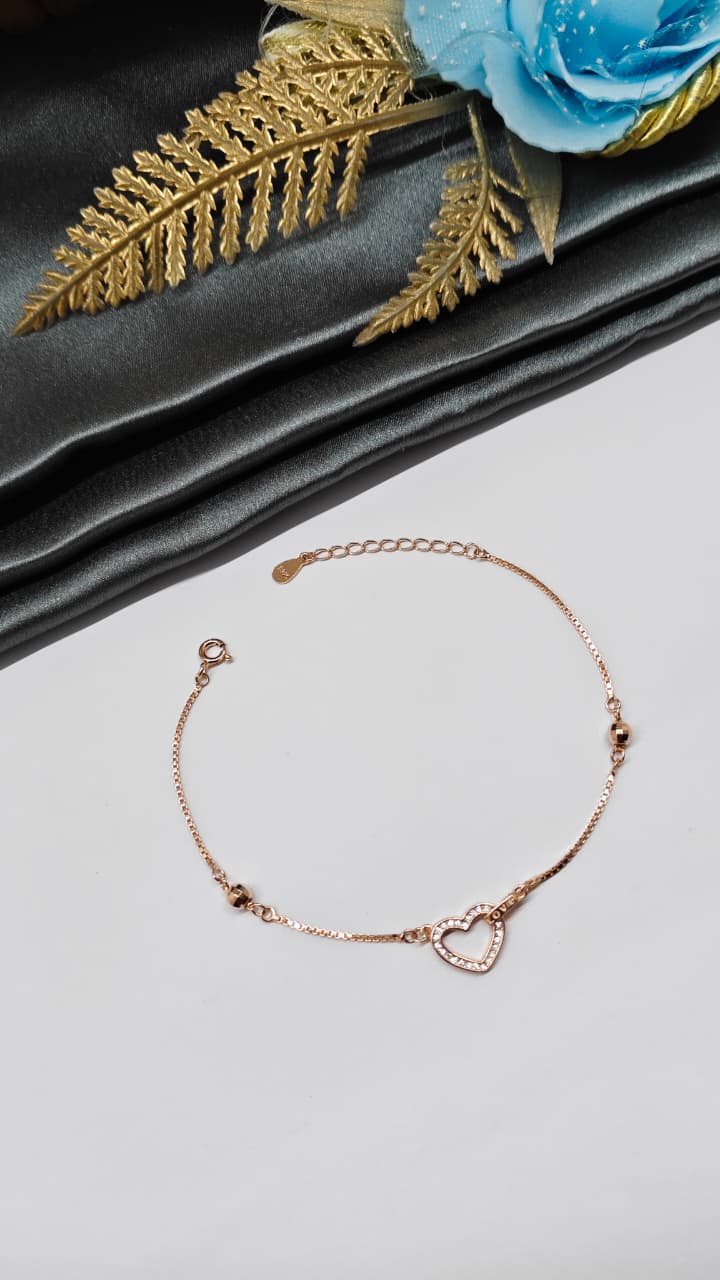 925 Silver Rose Gold Colour Heart Design Bracelet