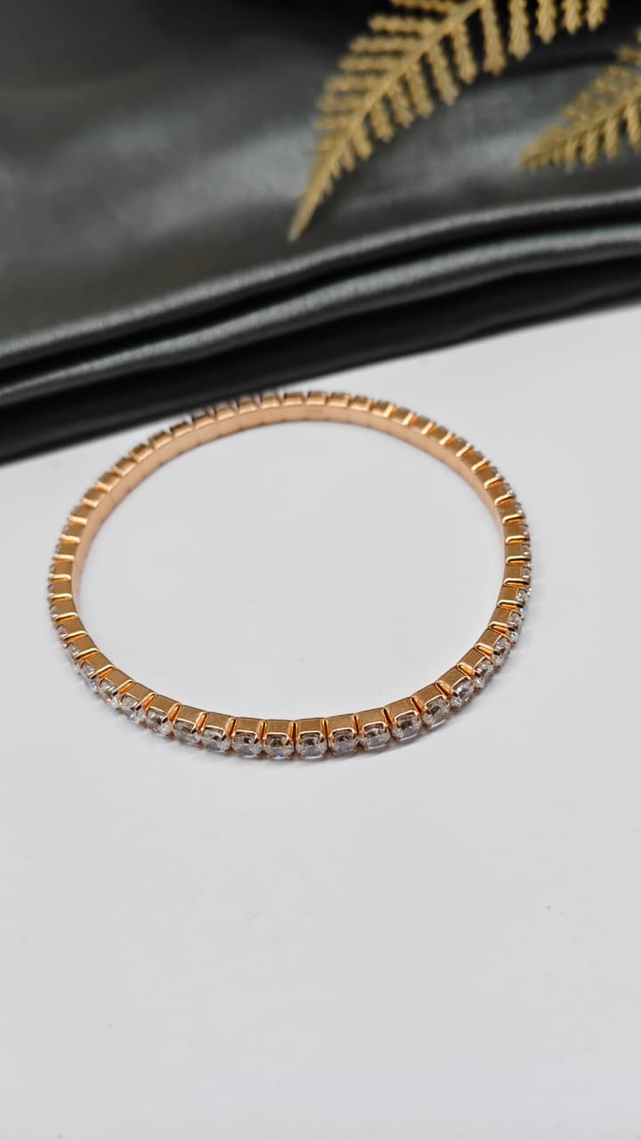 925 Silver Rose Gold Colour Stretchable Design White Stone Bracelet