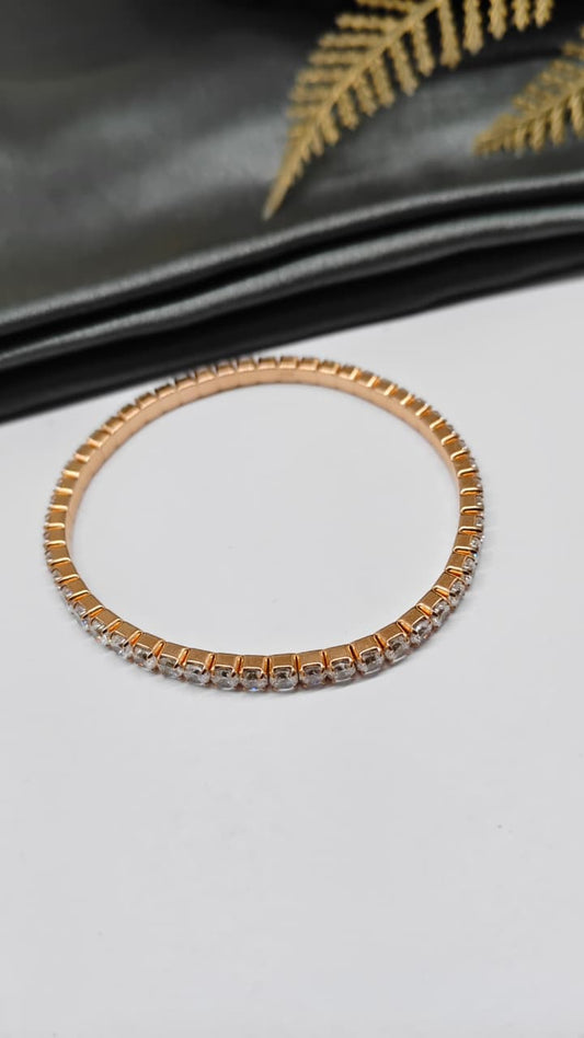 925 Silver Rose Gold Colour Stretchable Design White Stone Bracelet