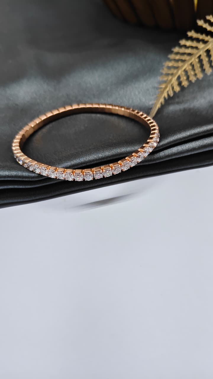 925 Silver Rose Gold Colour Stretchable Design White Stone Bracelet