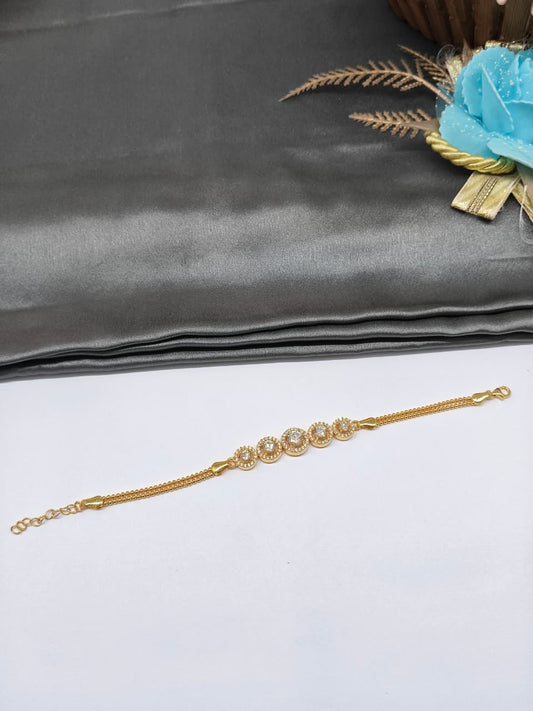 925 Silver Regular Gold Colour 5 Solitare With Full White Stone Design Bracelet