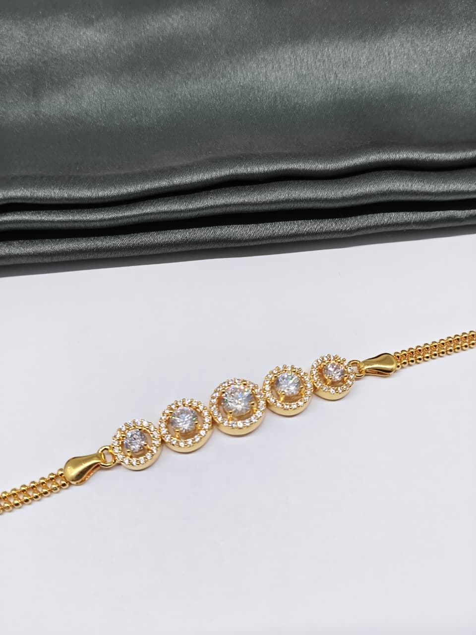925 Silver Regular Gold Colour 5 Solitare With Full White Stone Design Bracelet