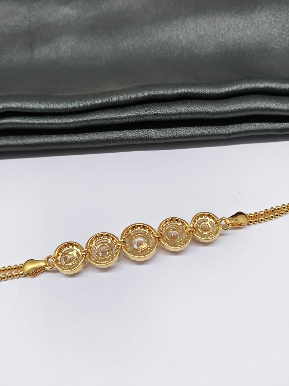 925 Silver Regular Gold Colour 5 Solitare With Full White Stone Design Bracelet