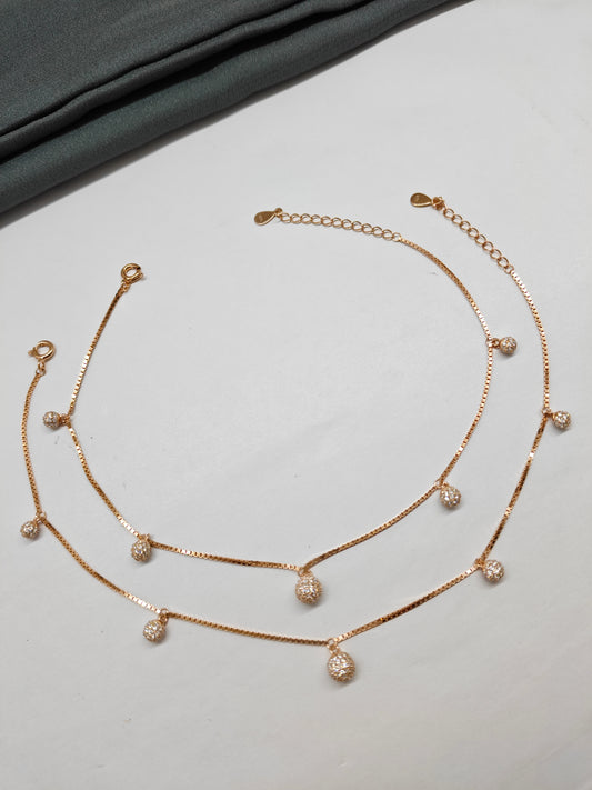 925 Silver Rose Gold Colour Hanging Balls Design Anklets