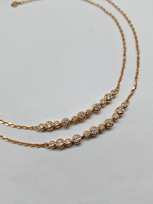 925 Silver Rose Gold Colour Multiple White Stone Design Anklets