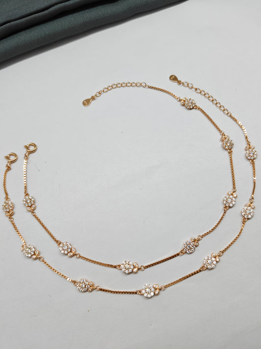 925 Silver Rose Gold Colour Flower Design Anklets