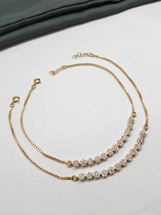 925 Silver Rose Gold Colour 7 Stone Design Anklets