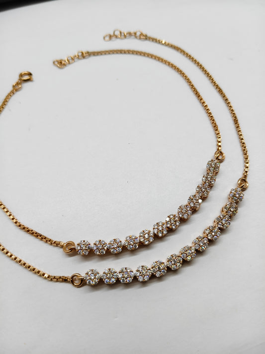 925 Silver Rose Gold Colour 7 Stone Design Anklets