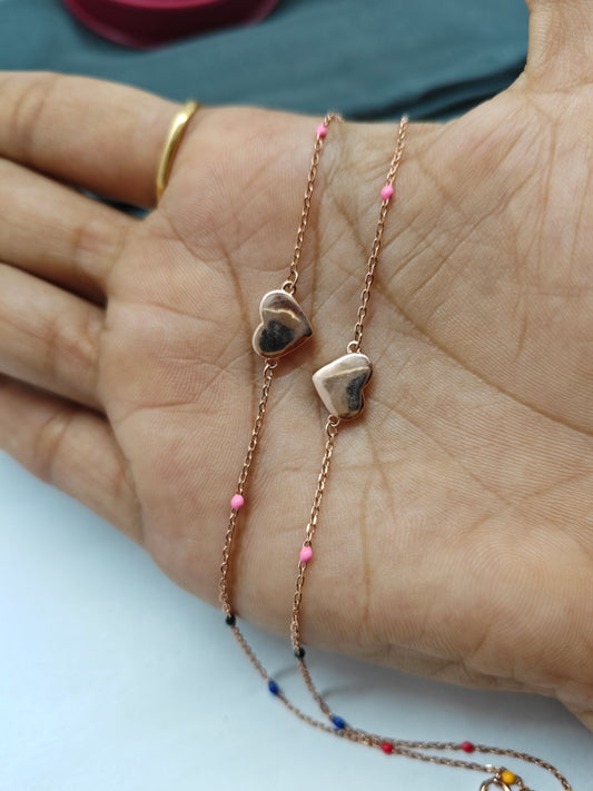 925 Silver Rose Gold Colour Heart Enamel Design Anklets