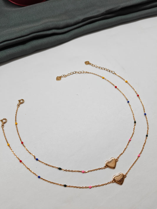 925 Silver Rose Gold Colour Heart Enamel Design Anklets