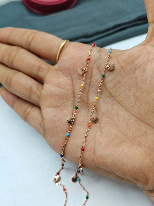 925 Silver Rose Gold Colour Hanging Enamel Design Anklets
