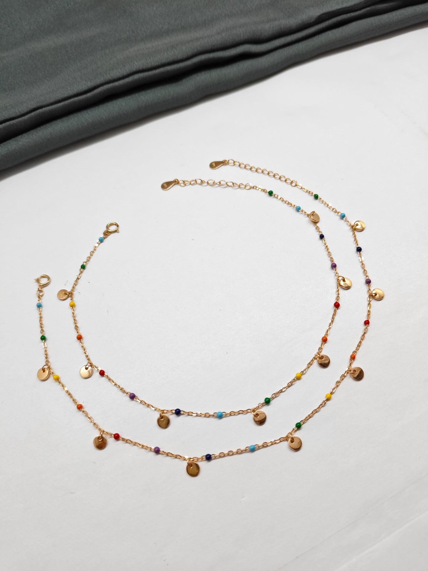 925 Silver Rose Gold Colour Hanging Enamel Design Anklets