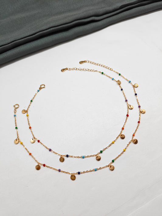 925 Silver Rose Gold Colour Hanging Enamel Design Anklets
