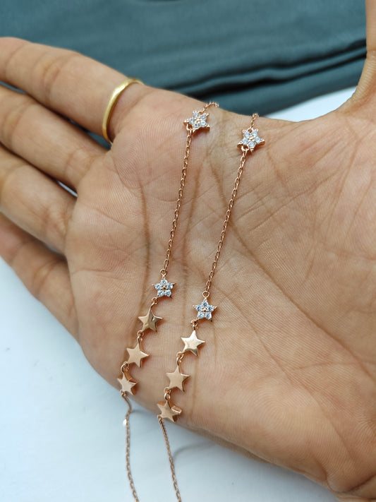 925 Silver Rose Gold Colour Star Hanging Design Anklets