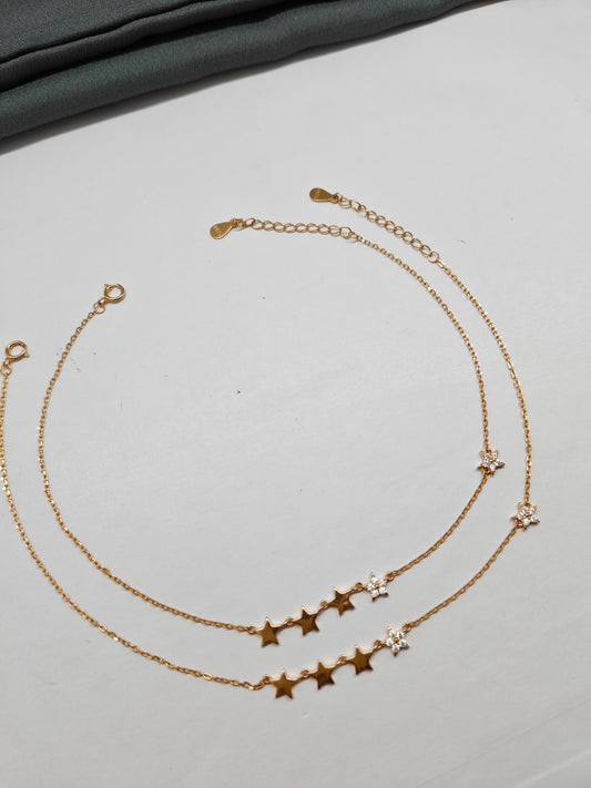 925 Silver Rose Gold Colour Star Hanging Design Anklets