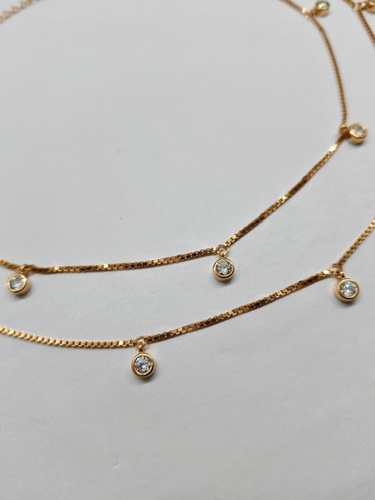 925 Silver Rose Gold Colour White Stone Hanging Design Anklets