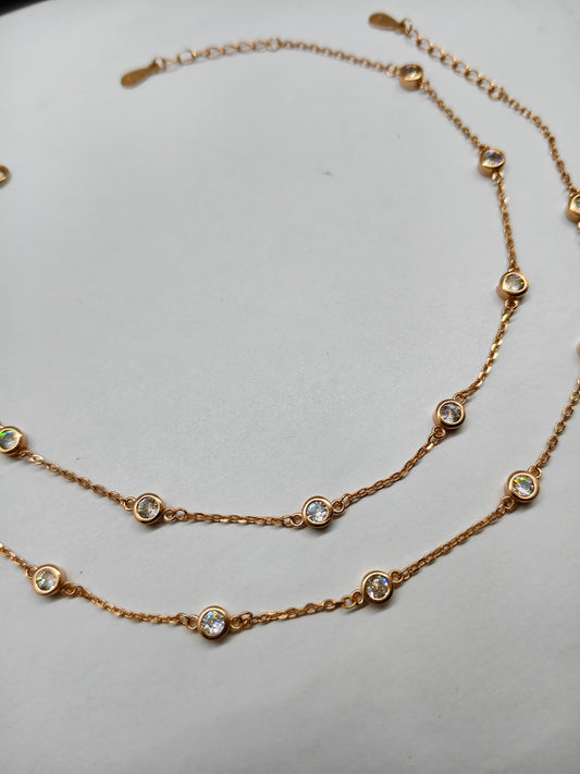 925 Silver Rose Gold Colour Single White Stone Design Anklets