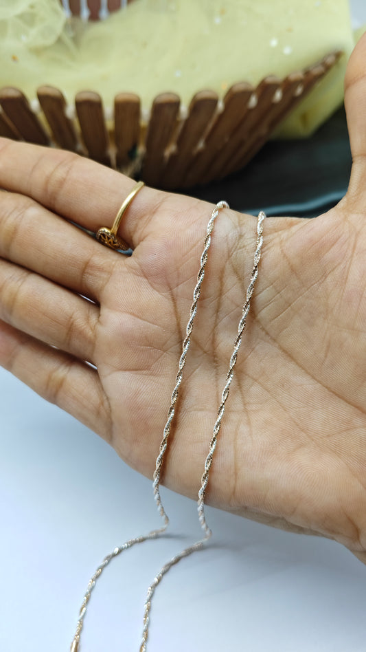 925 Silver Two Tone Rose Gold -Silver Colour Rope Design Anklet Pair