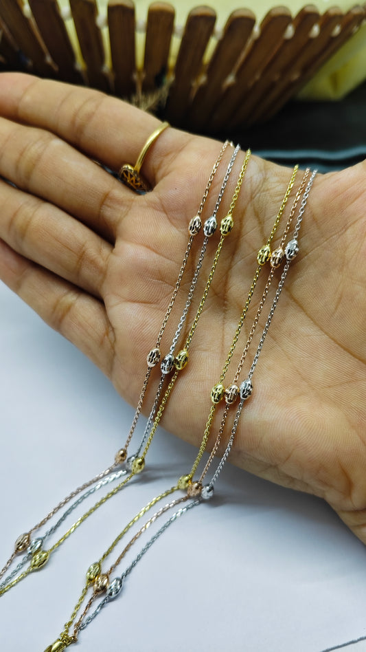 925 Silver 3 Layer Tone Rose-Gold-Silver Colour Beads Design Anklet Pair