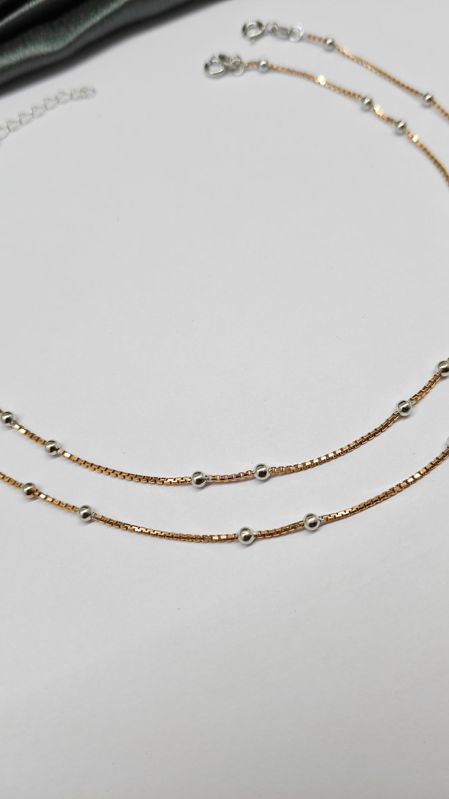 925 Silver Two Tone Rose Gold Silver 2-2 Balls Design Anklet Pair
