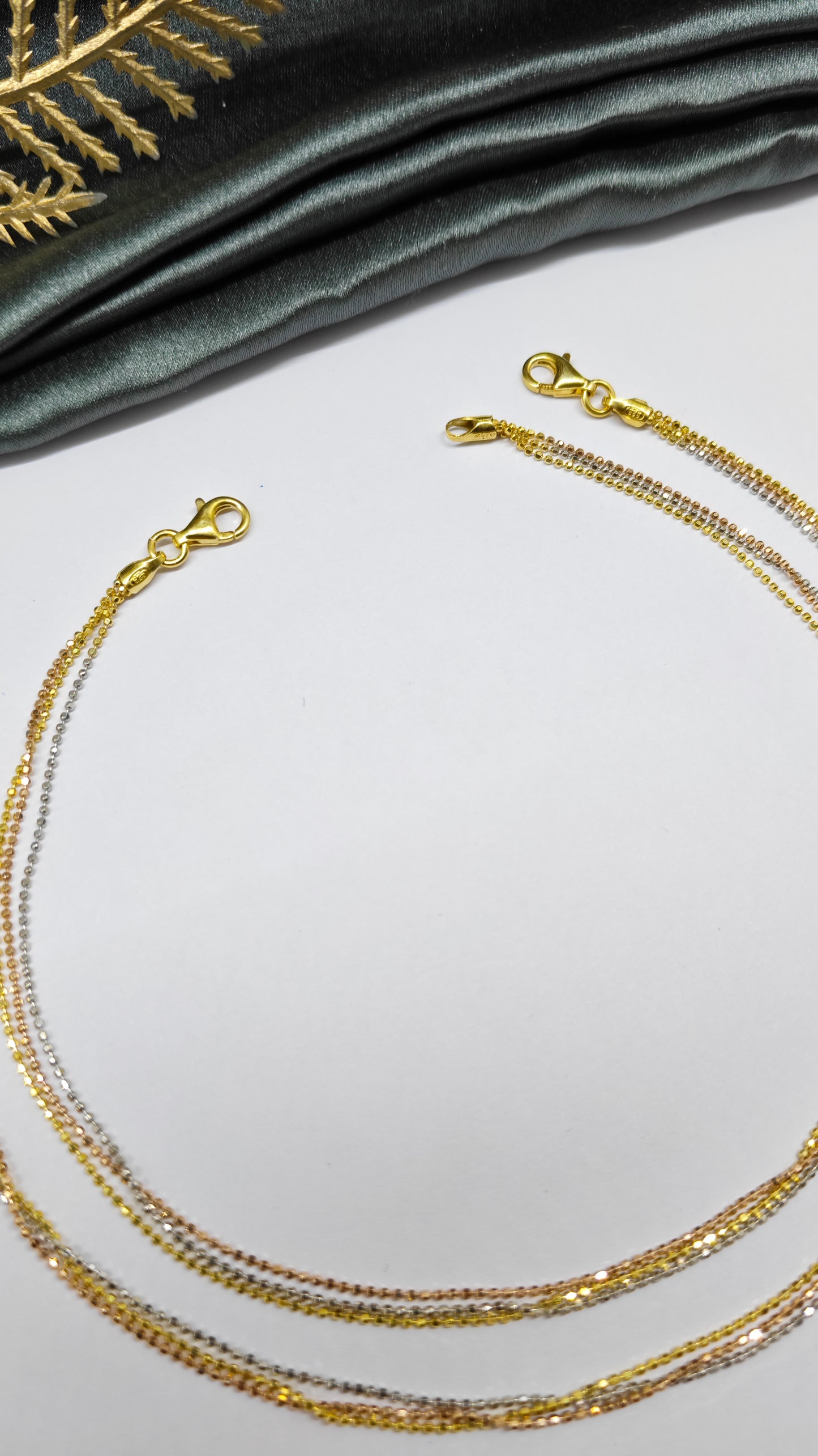 925 Silver 3 Layer Tone Rose Gold-Gold-Silver Colour Small Balls Design Anklet Pair