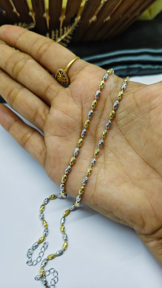 925 Silver Tow Tone Rose Gold-Gold Colour Beads Design Anklet Pair