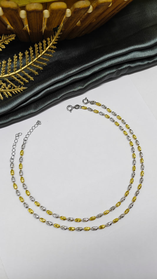925 Silver Tow Tone Rose Gold-Gold Colour Beads Design Anklet Pair