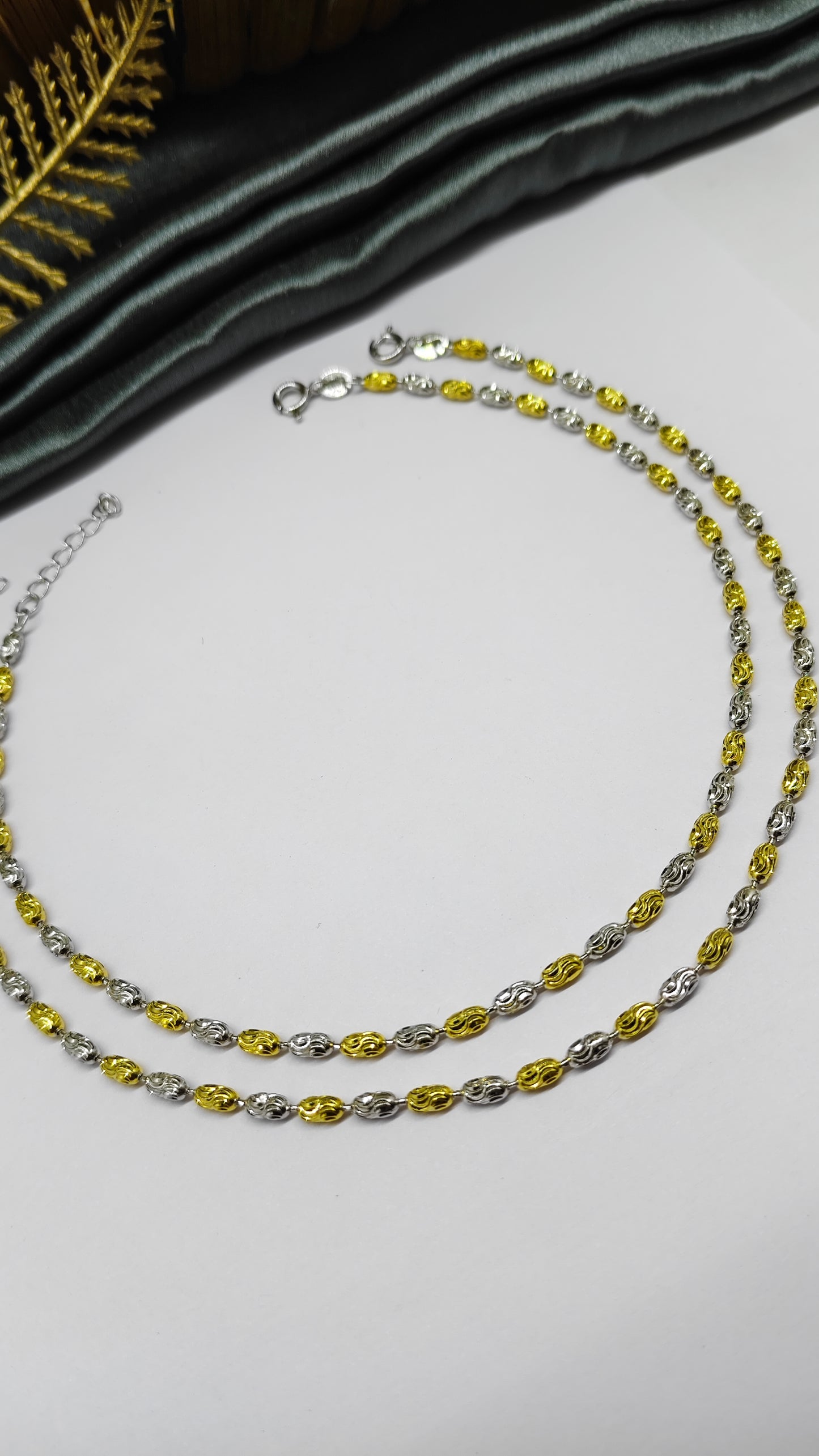 925 Silver Tow Tone Rose Gold-Gold Colour Beads Design Anklet Pair