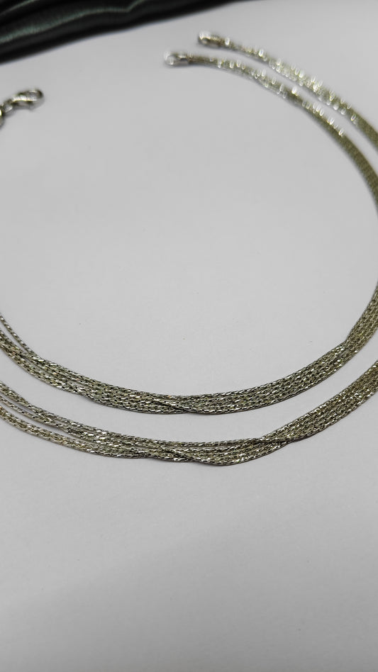 925 Silver 5 Layer Silver Tone Design Anklet Pair