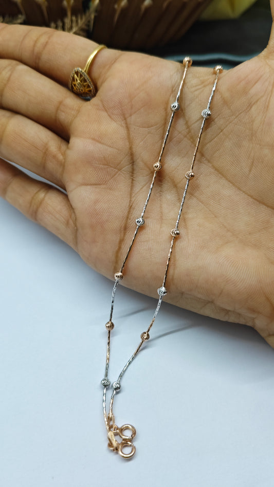 925 Silver 2 Tone Rose Gold-Silver Colour Beads Design Anklet Pair