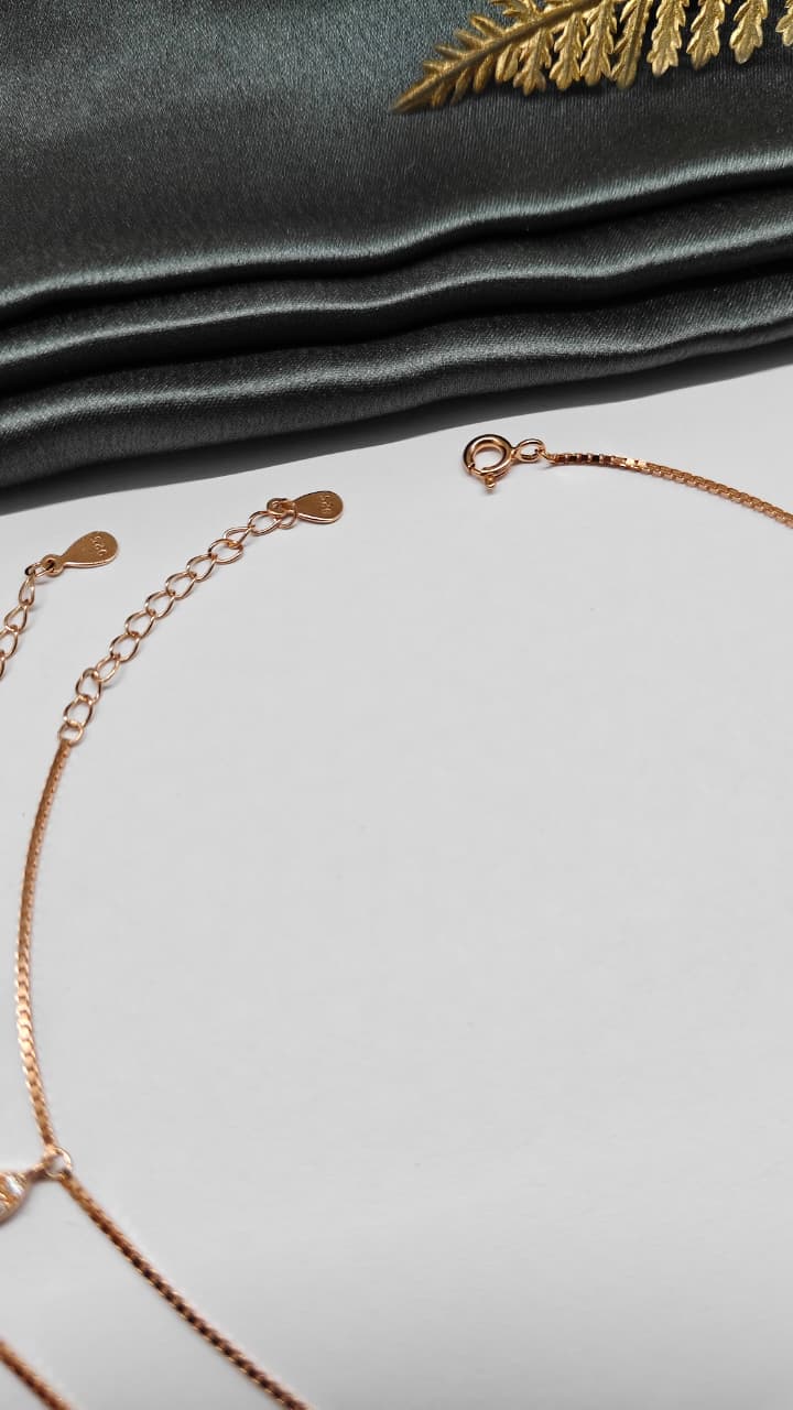 925 Silver Rose Gold Colour White Stone Hanging Design Anklets