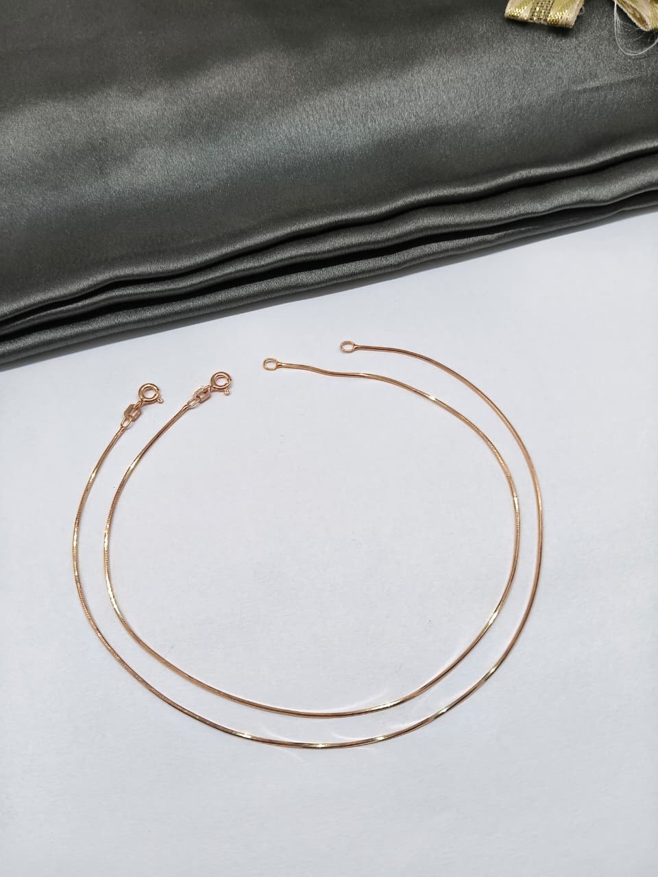 925 Silver Rose Gold Colour Plain Snake Design Italian Anklet Pair