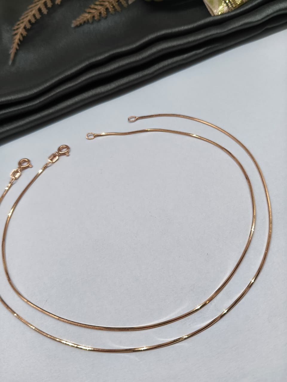 925 Silver Rose Gold Colour Plain Snake Design Italian Anklet Pair