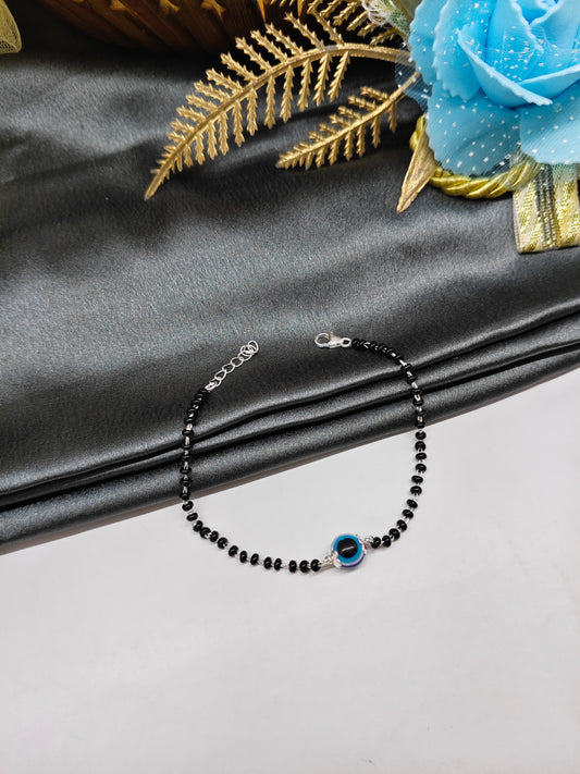 925 Silver Adults Nazariya Silver Evil Eye With Black Beads Bracelet For Womens