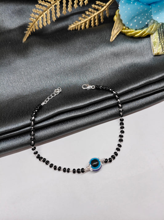 925 Silver Adults Nazariya Silver Evil Eye With Black Beads Bracelet For Womens