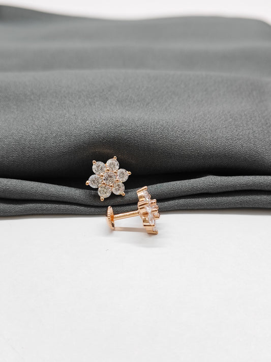 925 Silver Rose Gold Flower Seven Stone Earrings