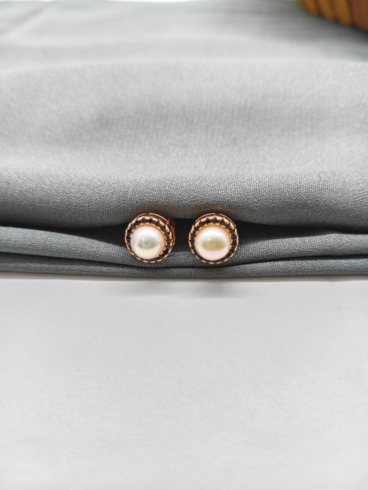 925 Silver Rose Gold Pearl Black Stone Earrings