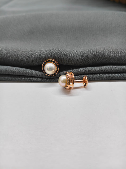 925 Silver Rose Gold Pearl Black Stone Earrings