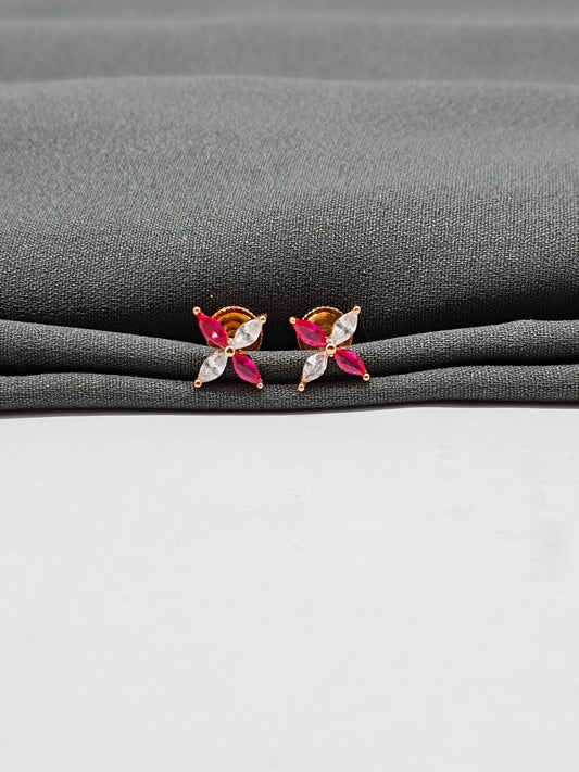 925 Silver Rose Gold Ruby With White Stone Earrings