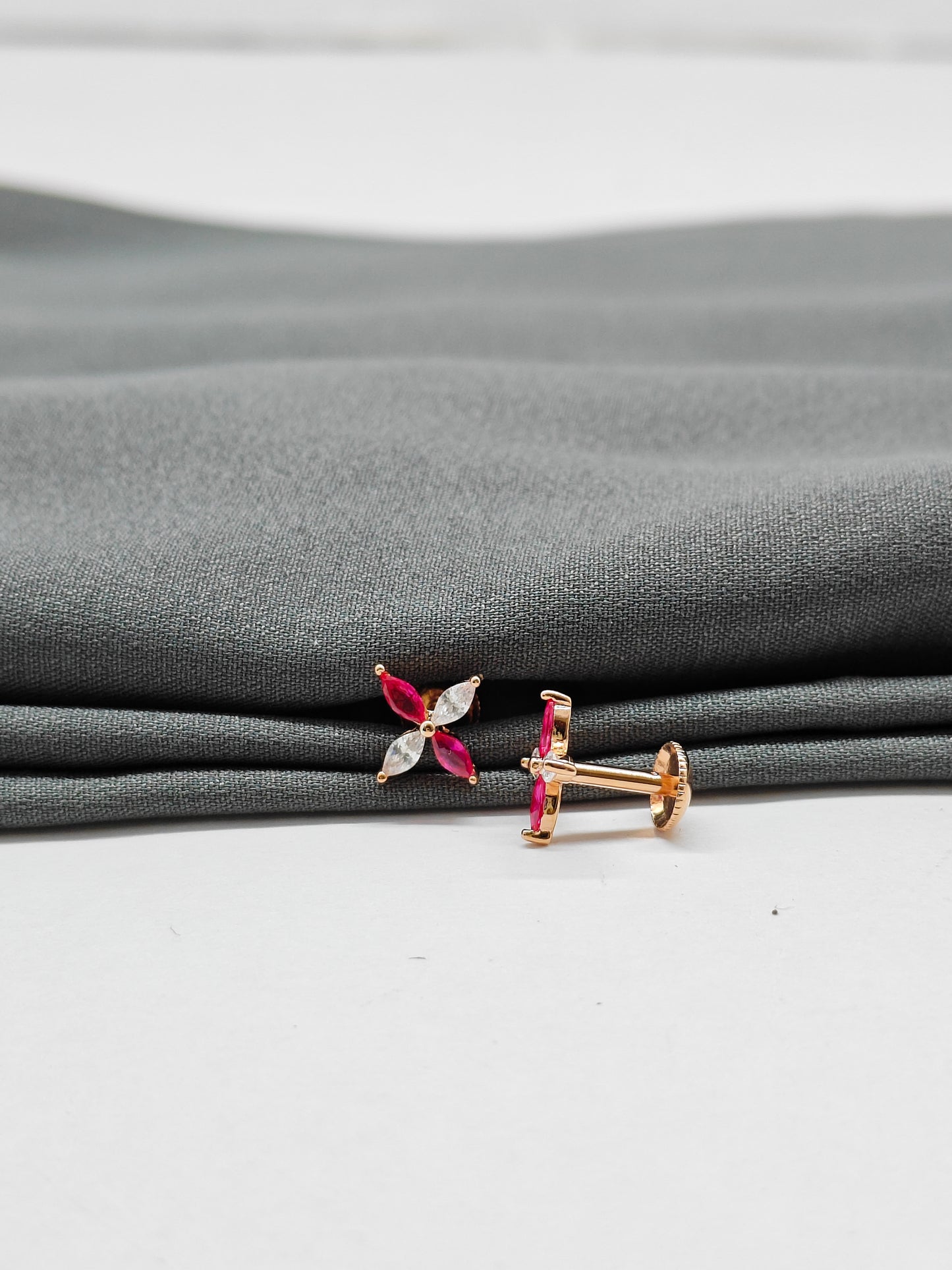 925 Silver Rose Gold Ruby With White Stone Earrings