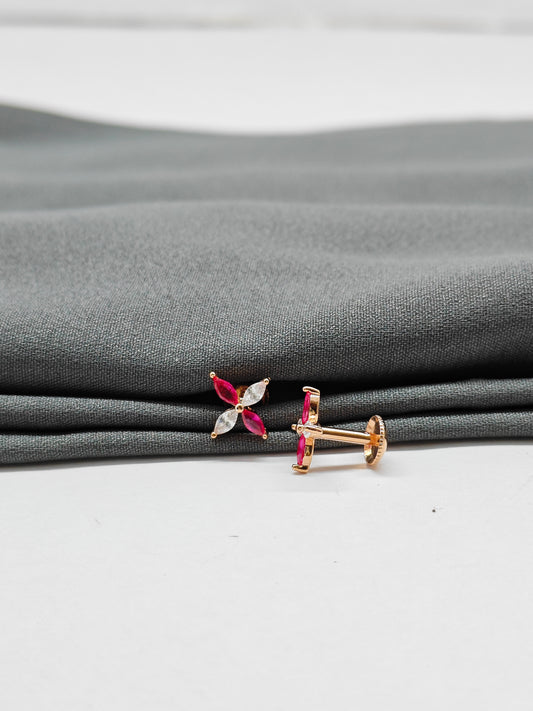 925 Silver Rose Gold Ruby With White Stone Earrings