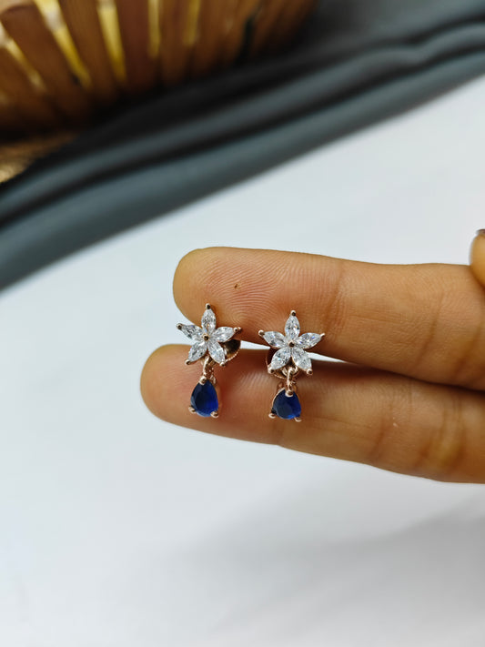 925 Silver Rose Gold Big Star Thongal Design With Blue Stone Earrings