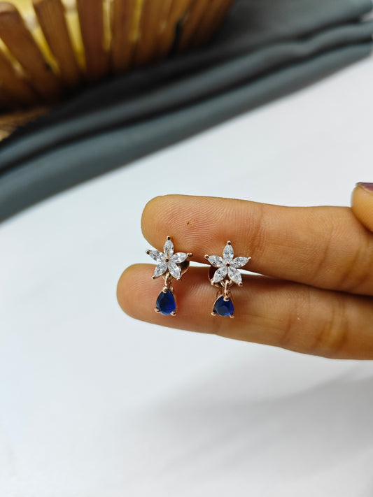 925 Silver Rose Gold Big Star Thongal Design With Blue Stone Earrings