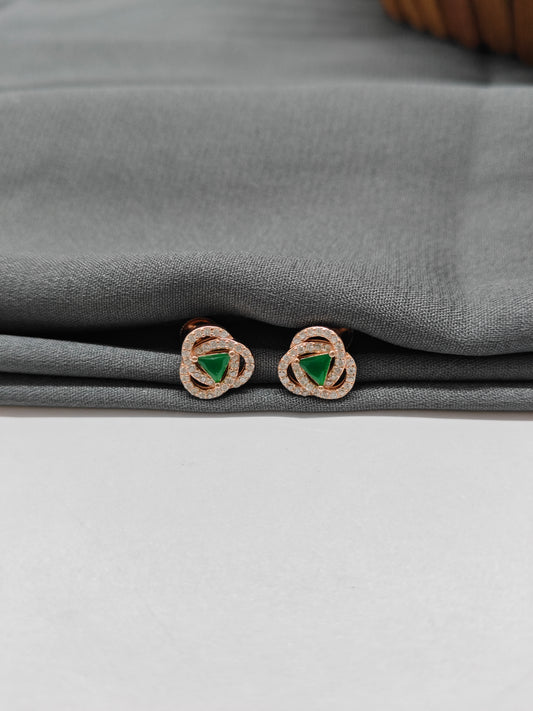 925 Silver Rose Gold Emerald Flower Earring
