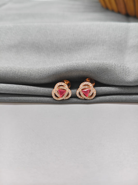 925 Silver Rose Gold Ruby Flower Earrings