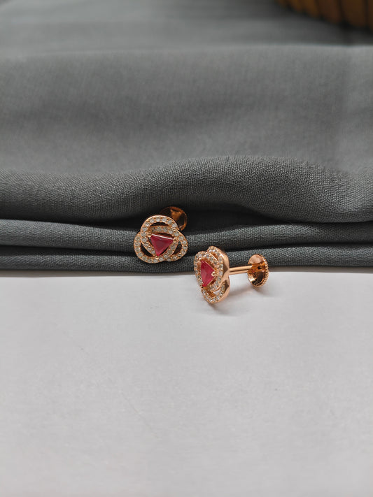 925 Silver Rose Gold Ruby Flower Earrings