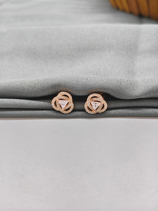 925 Silver Rose Gold White Stone Flower Earrings