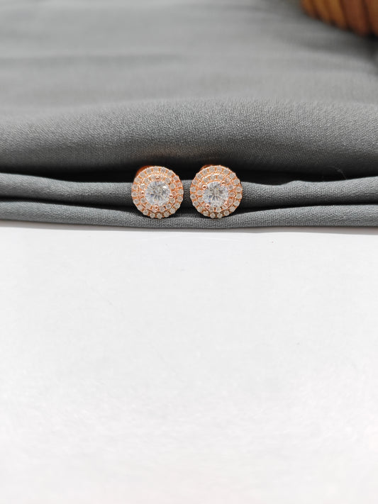 925 Silver Rose Gold White Stone Round Earrings